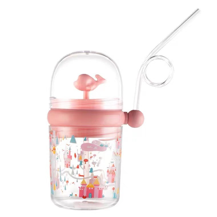 Whale Spouting Water Cup, Cute Fountain Cup For Elementary School Students And Babies, Anti-Fall Plastic Straw Cup For Kindergarten