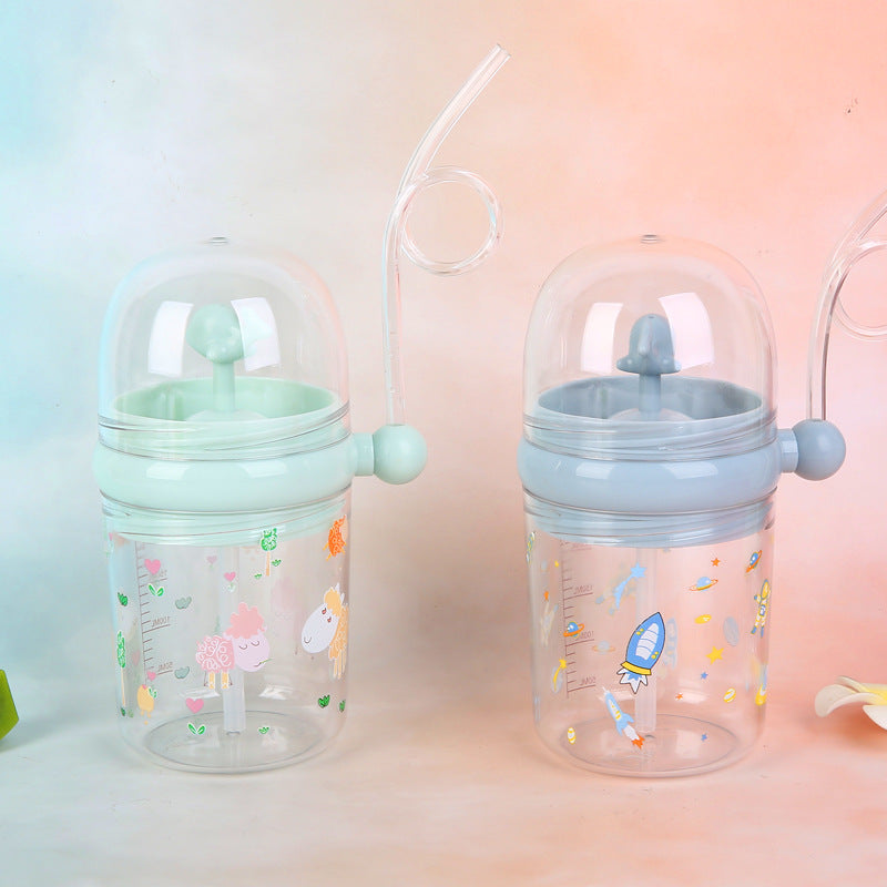 Whale Spouting Water Cup, Cute Fountain Cup For Elementary School Students And Babies, Anti-Fall Plastic Straw Cup For Kindergarten