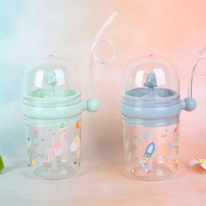 Whale Spouting Water Cup, Cute Fountain Cup For Elementary School Students And Babies, Anti-Fall Plastic Straw Cup For Kindergarten