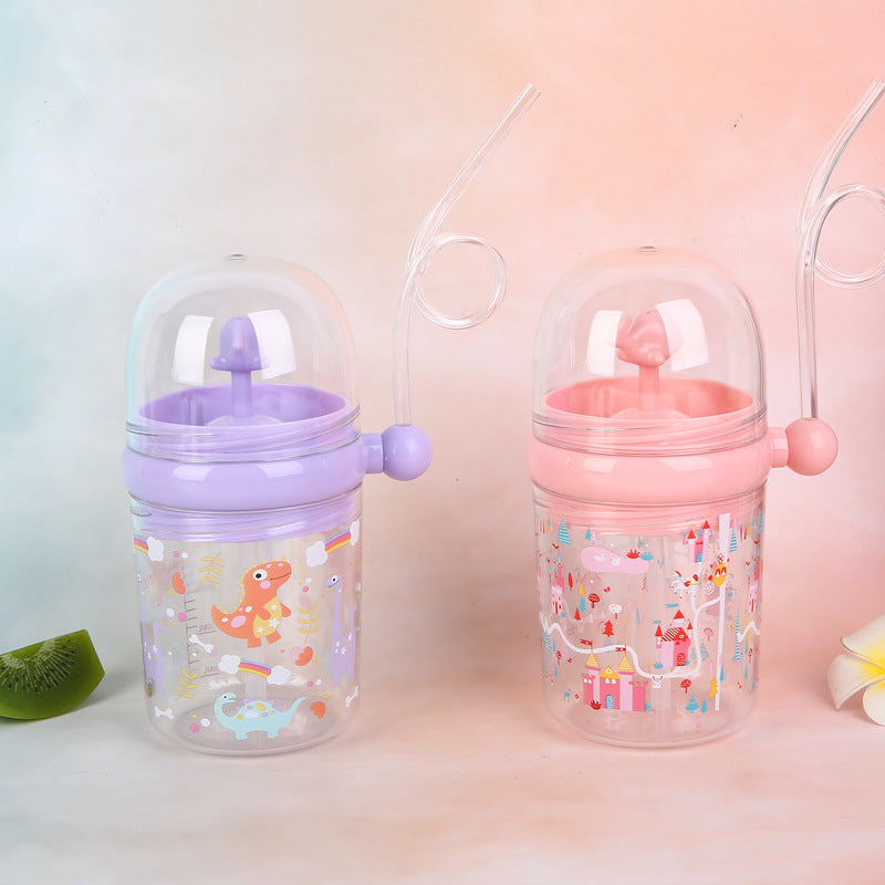 Whale Spouting Water Cup, Cute Fountain Cup For Elementary School Students And Babies, Anti-Fall Plastic Straw Cup For Kindergarten